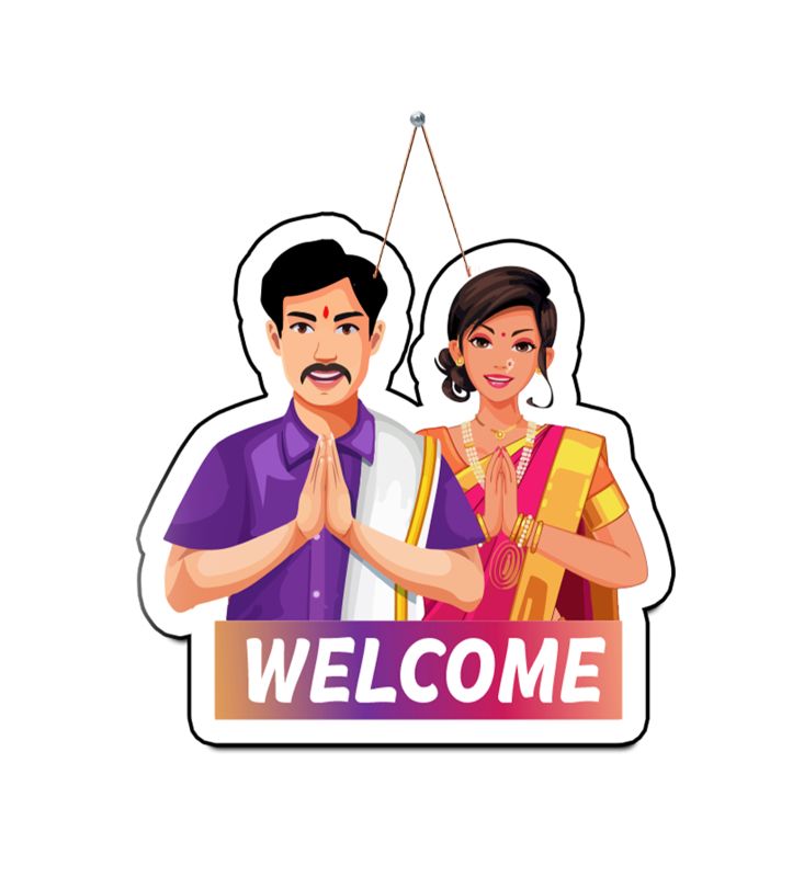 Welcome Home Wall Hanging | Indian Couple Wooden Wall Decorative Item for Home Decoration